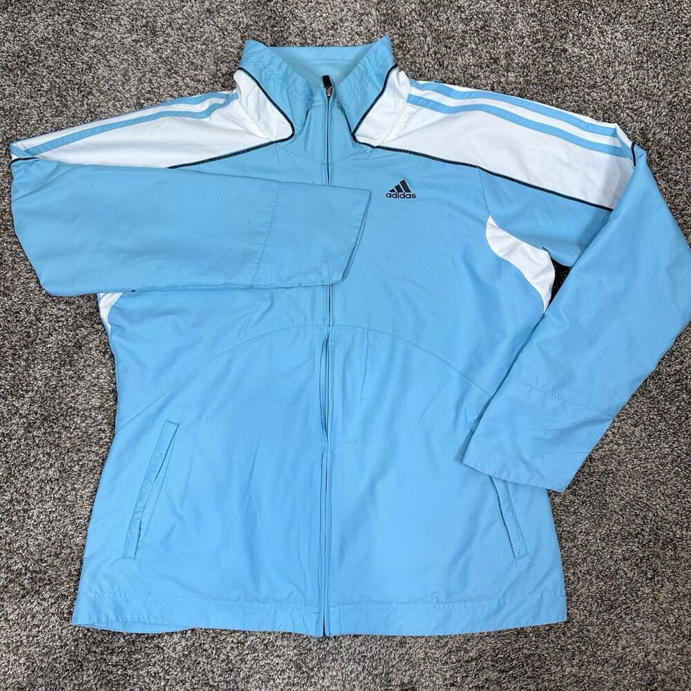 Adidas Jacket Womens Medium Light Blue Full Zip Running Athleisure Mesh Lined